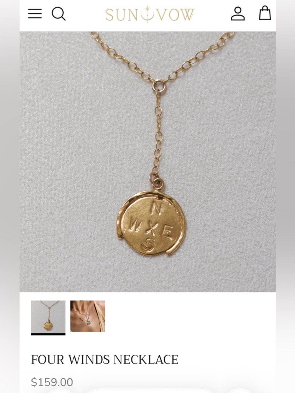 Sun Vow Four Winds Gold Compass Disc Necklace
